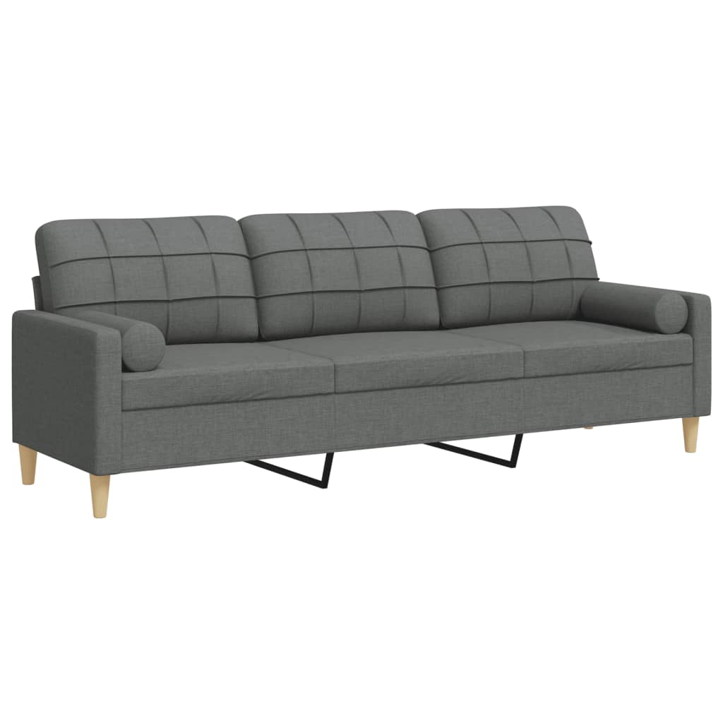 Trivietė sofa su pagalvėlėmis, tamsiai pilka, 210cm, audinys