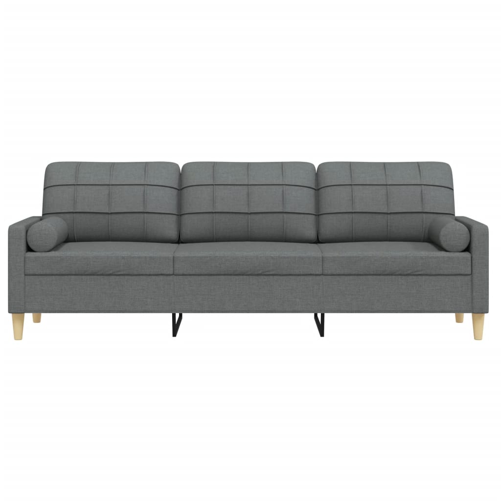 Trivietė sofa su pagalvėlėmis, tamsiai pilka, 210cm, audinys