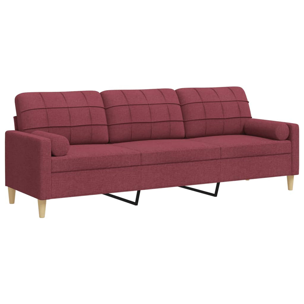 Trivietė sofa su pagalvėlėmis, raudonojo vyno, 210cm, audinys