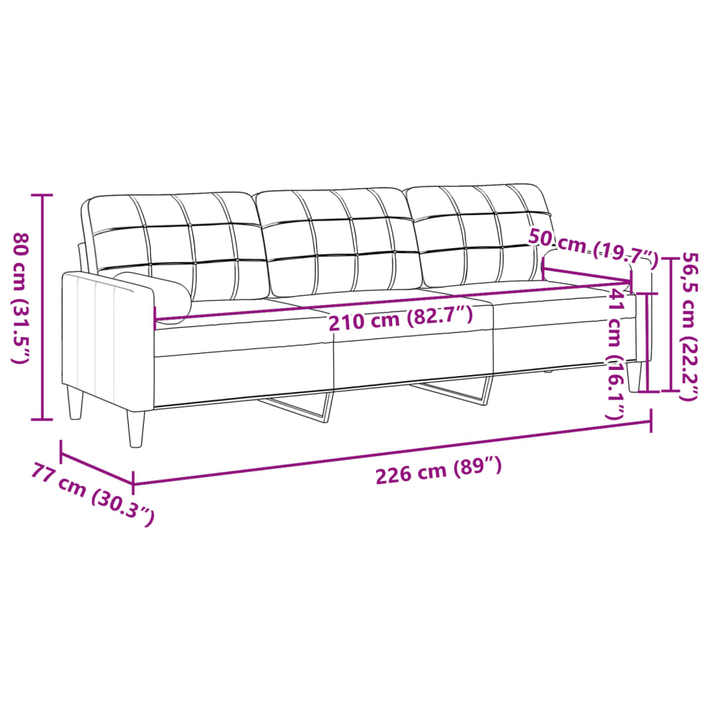 Trivietė sofa su pagalvėlėmis, taupe spalvos, 210cm, audinys