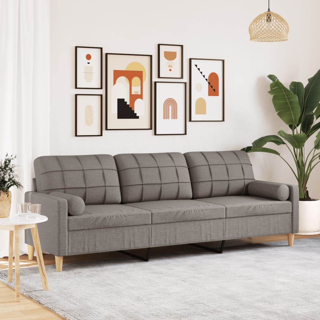 Trivietė sofa su pagalvėlėmis, taupe spalvos, 210cm, audinys