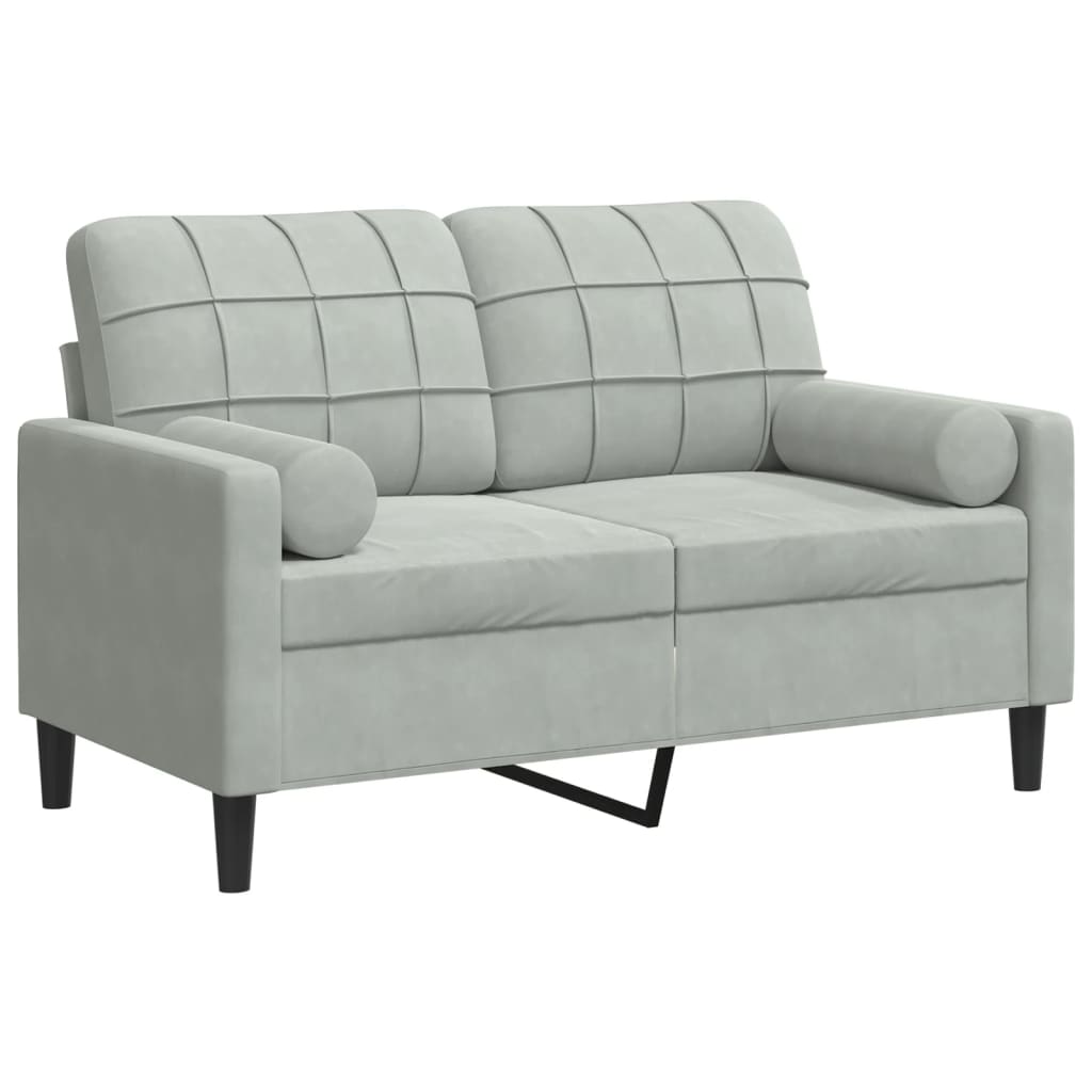 Dvivietė sofa su pagalvėlėmis, šviesiai pilka, 120cm, aksomas