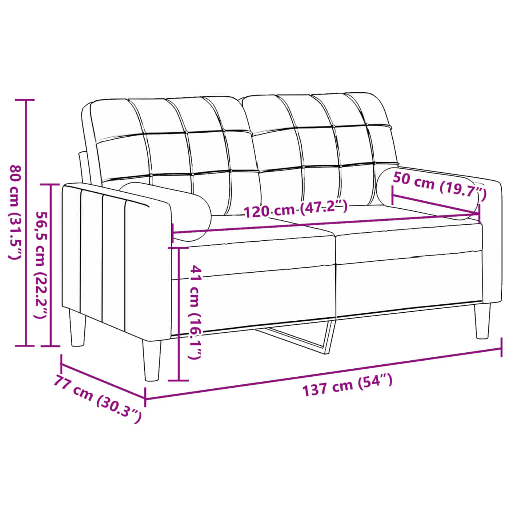 Dvivietė sofa su pagalvėlėmis, šviesiai pilka, 120cm, aksomas