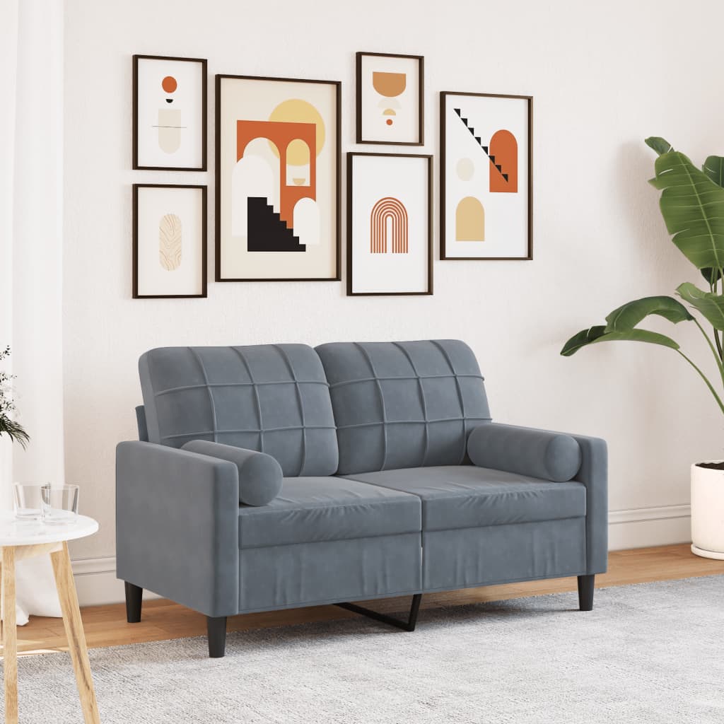 Dvivietė sofa su pagalvėlėmis, tamsiai pilka, 120cm, aksomas