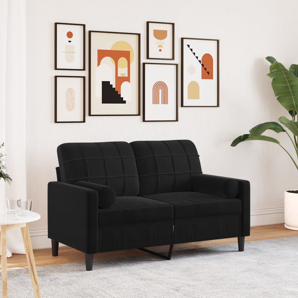 Dvivietė sofa su pagalvėlėmis, juodos spalvos, 120cm, aksomas