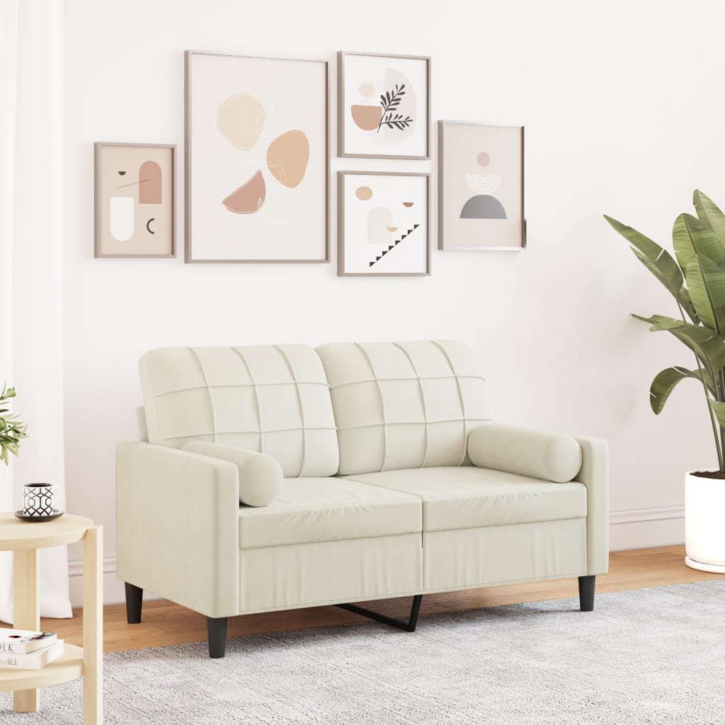 Dvivietė sofa su pagalvėlėmis, kreminės spalvos, 120cm, aksomas