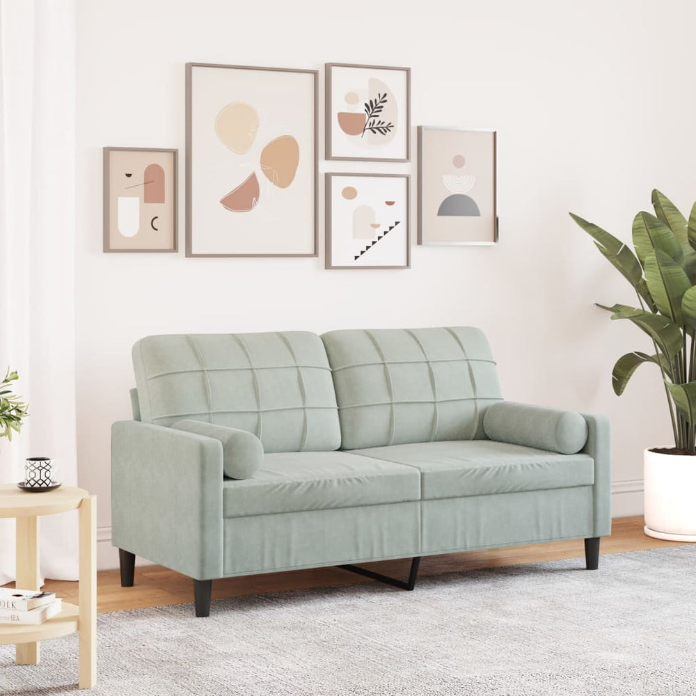 Dvivietė sofa su pagalvėlėmis, šviesiai pilka, 140cm, aksomas