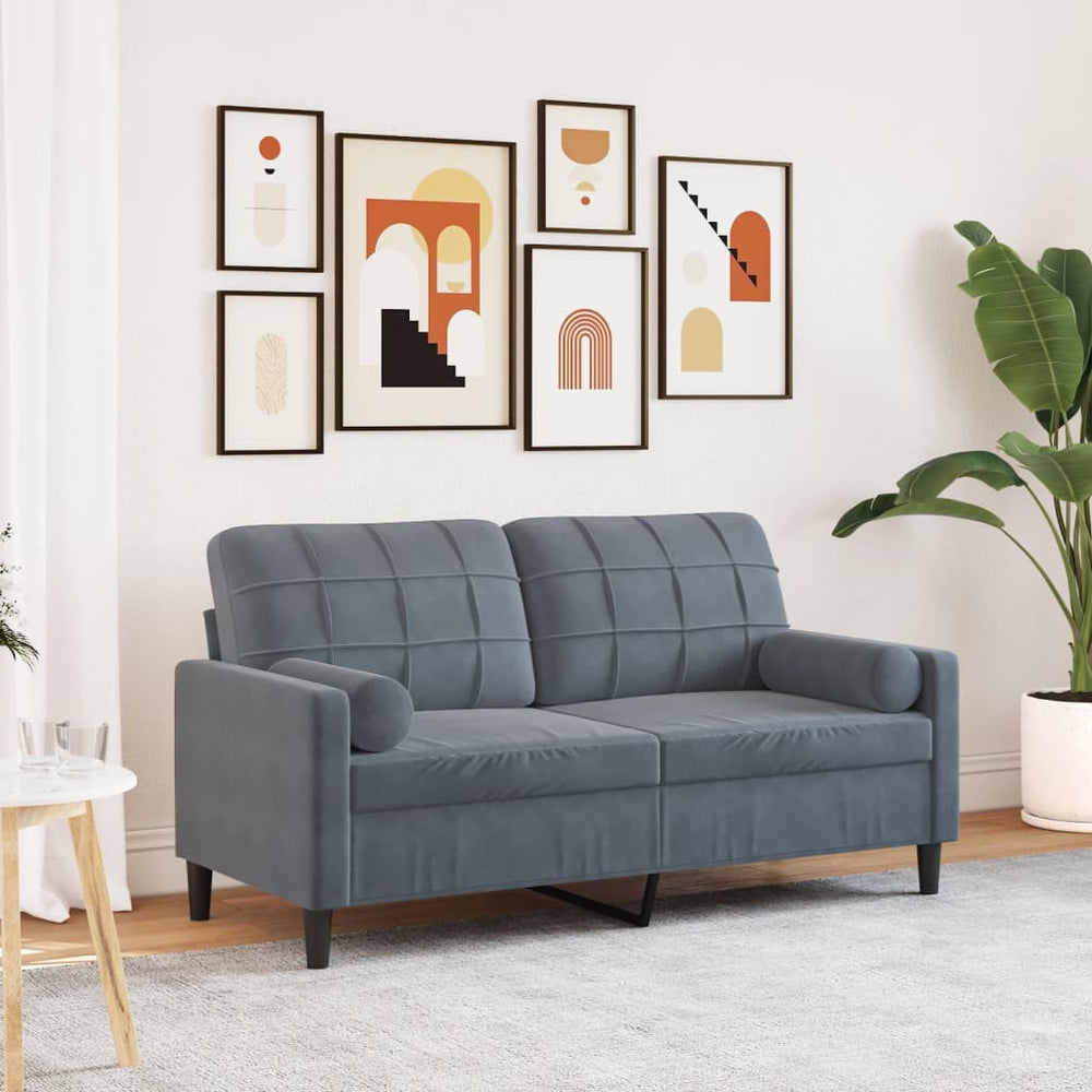 Dvivietė sofa su pagalvėlėmis, tamsiai pilka, 140cm, aksomas