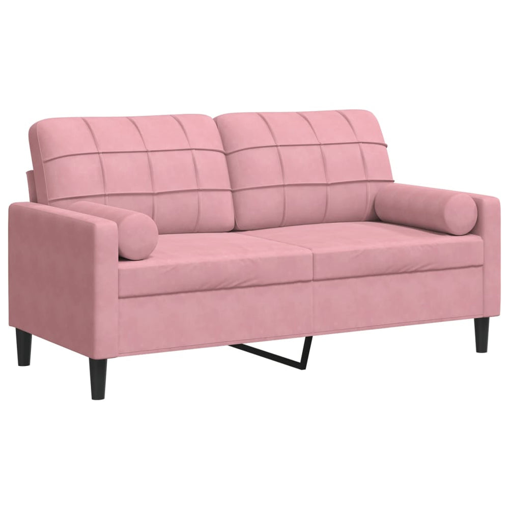 Dvivietė sofa su pagalvėlėmis, rožinės spalvos, 140cm, aksomas