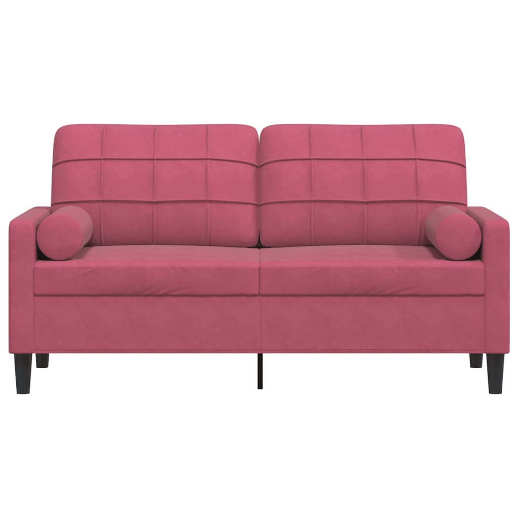 Dvivietė sofa su pagalvėlėmis, raudonojo vyno, 140cm, aksomas