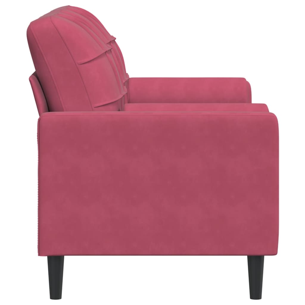 Dvivietė sofa su pagalvėlėmis, raudonojo vyno, 140cm, aksomas