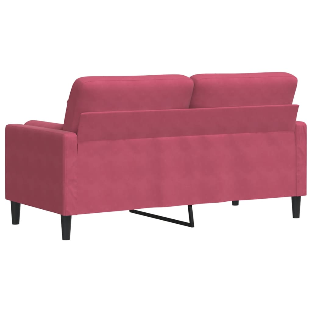 Dvivietė sofa su pagalvėlėmis, raudonojo vyno, 140cm, aksomas