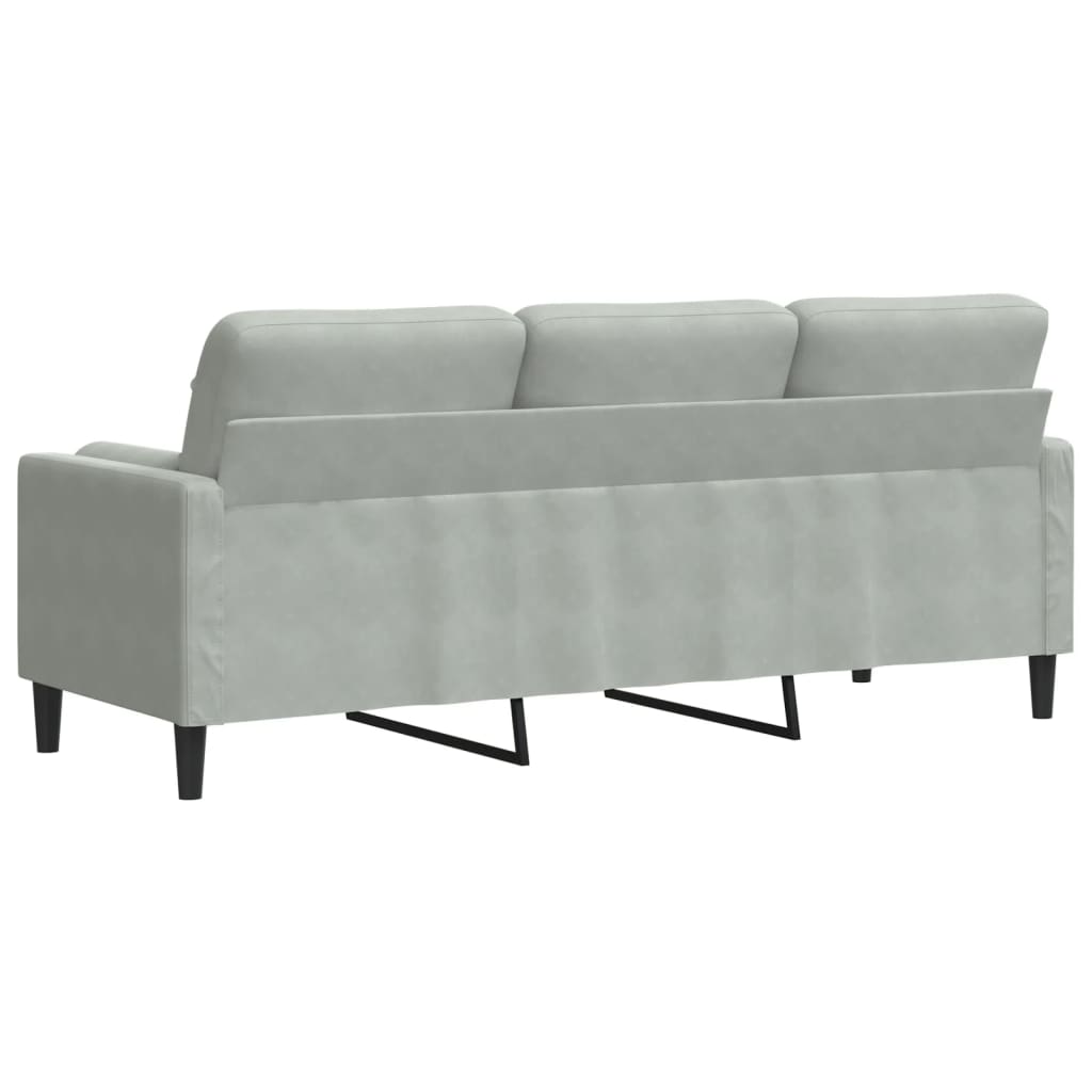 Trivietė sofa su pagalvėlėmis, šviesiai pilka, 180cm, aksomas