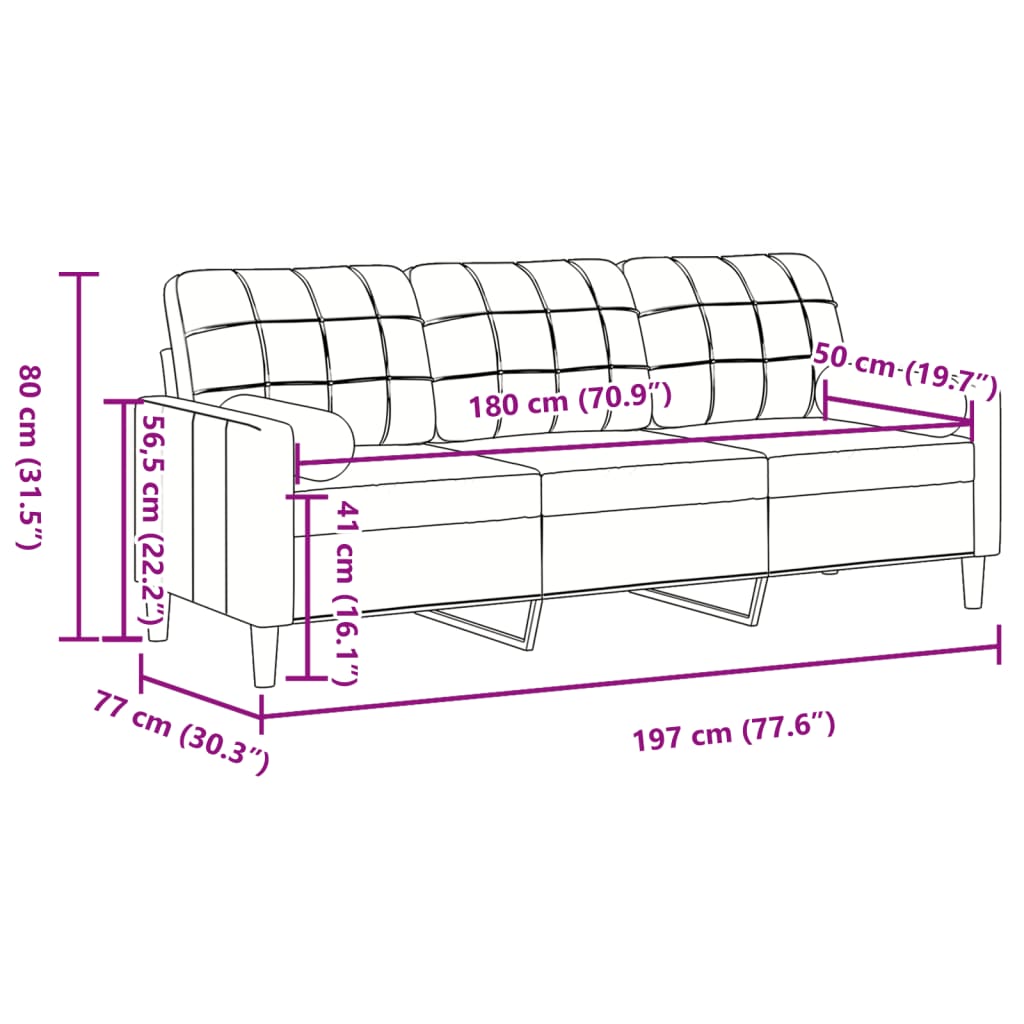 Trivietė sofa su pagalvėlėmis, šviesiai pilka, 180cm, aksomas