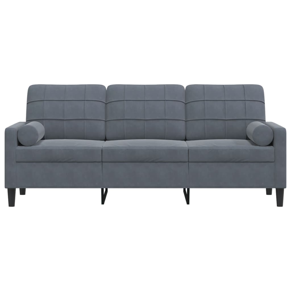 Trivietė sofa su pagalvėlėmis, tamsiai pilka, 180cm, aksomas