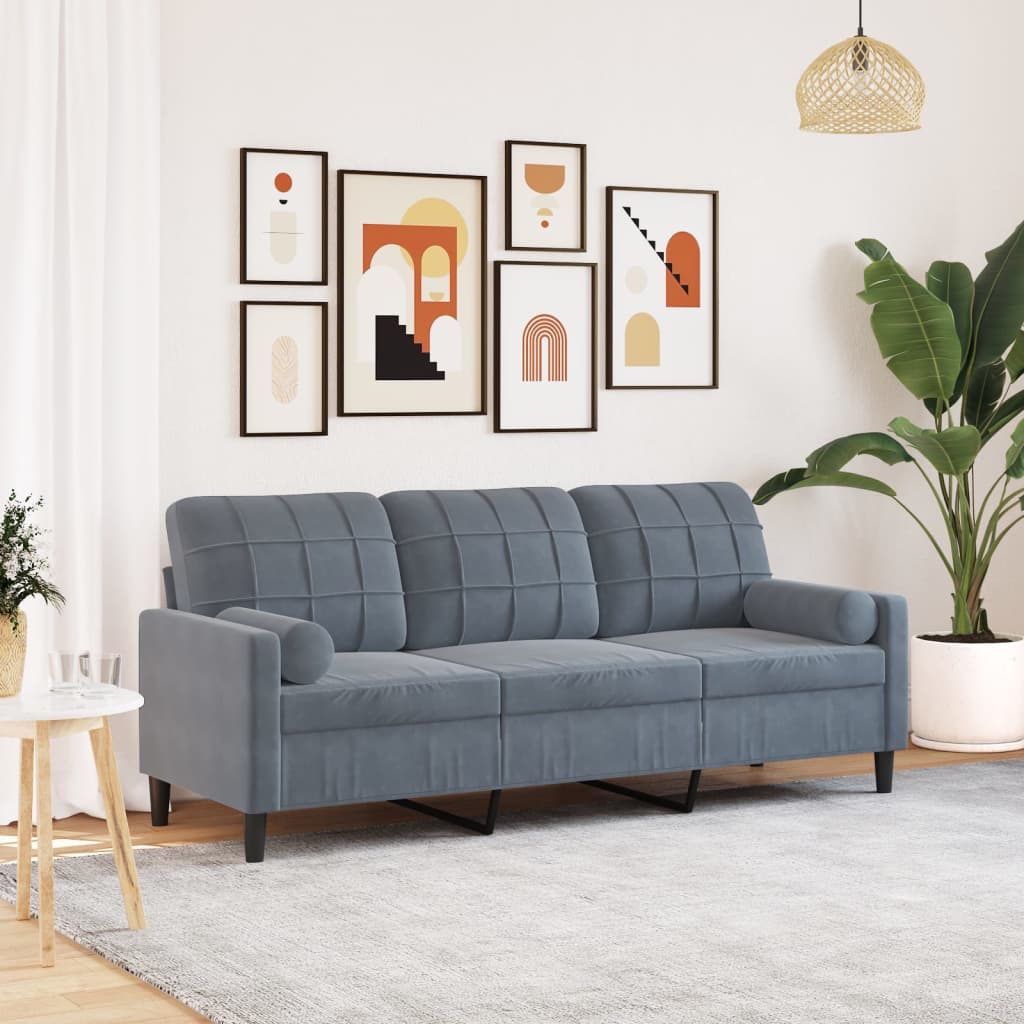 Trivietė sofa su pagalvėlėmis, tamsiai pilka, 180cm, aksomas