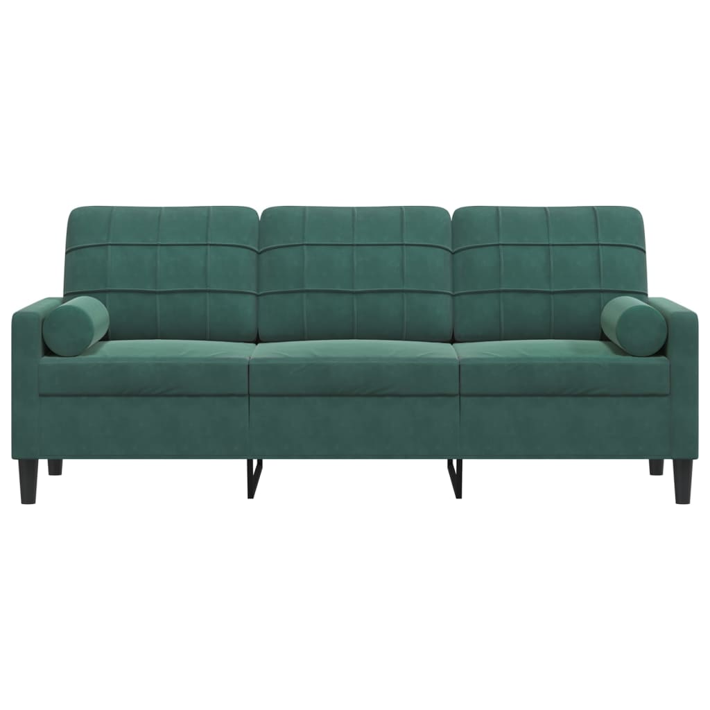 Trivietė sofa su pagalvėlėmis, tamsiai žalia, 180cm, aksomas