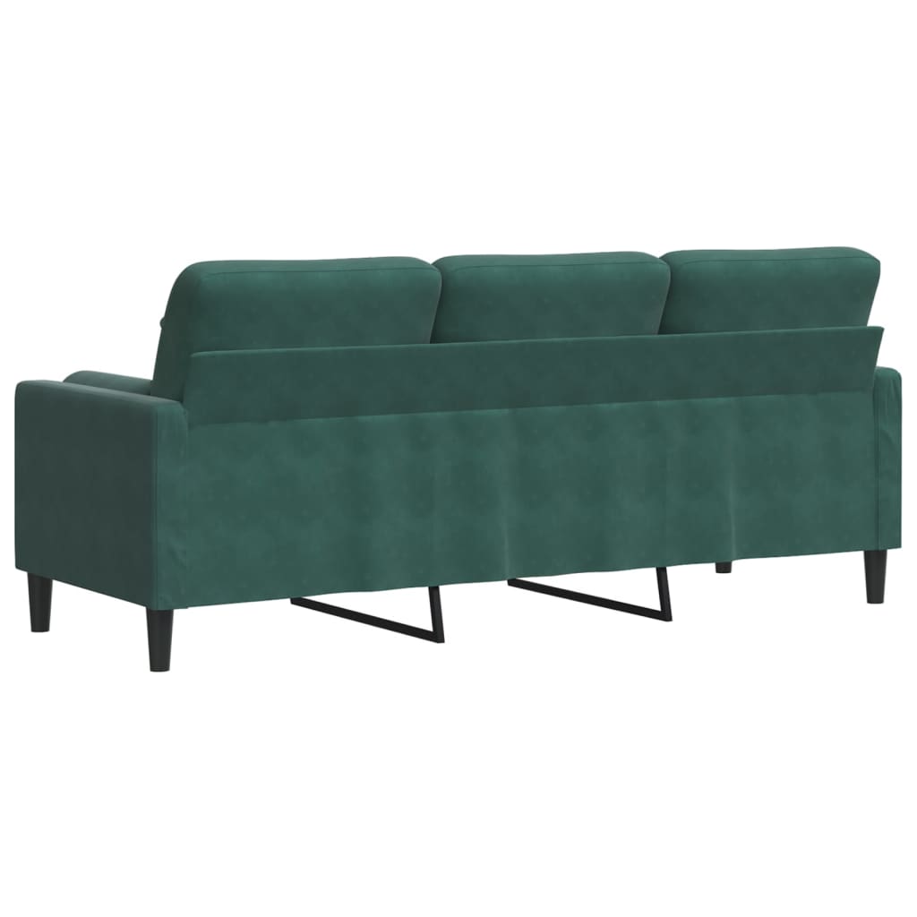 Trivietė sofa su pagalvėlėmis, tamsiai žalia, 180cm, aksomas