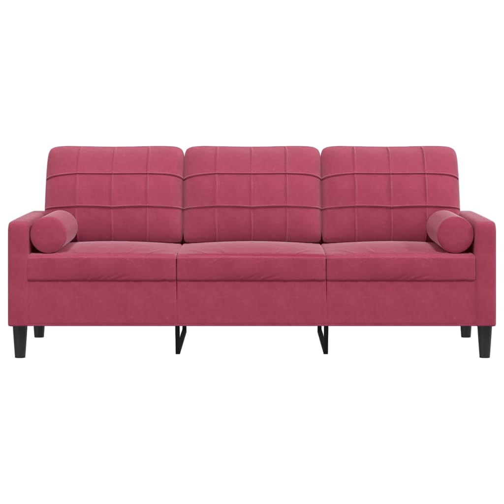 Trivietė sofa su pagalvėlėmis, raudonojo vyno, 180cm, aksomas