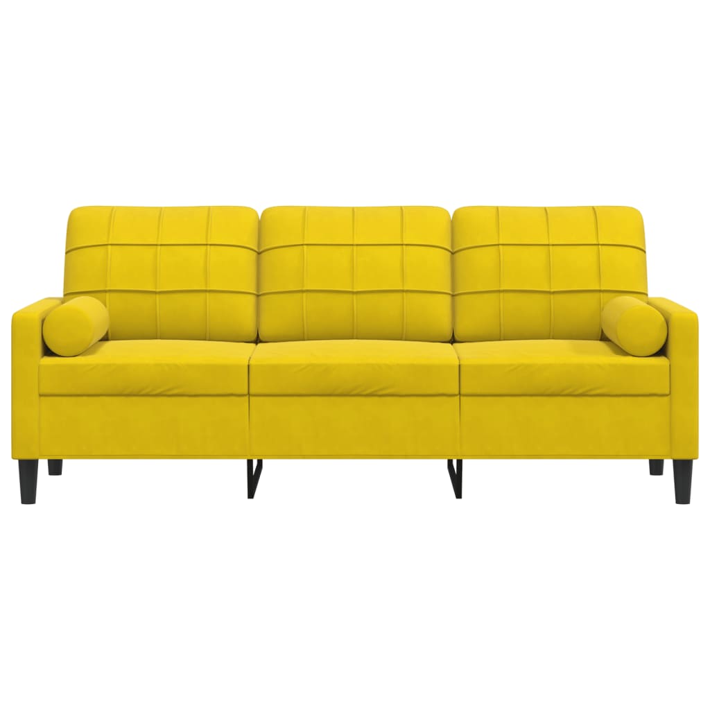 Trivietė sofa su pagalvėlėmis, geltonos spalvos, 180cm, aksomas