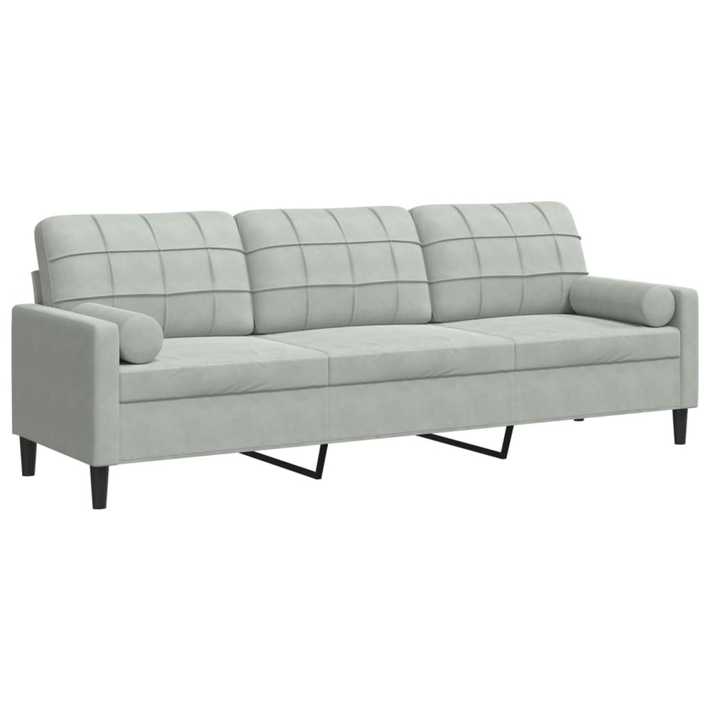 Trivietė sofa su pagalvėlėmis, šviesiai pilka, 210cm, aksomas