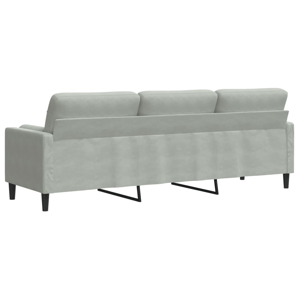 Trivietė sofa su pagalvėlėmis, šviesiai pilka, 210cm, aksomas