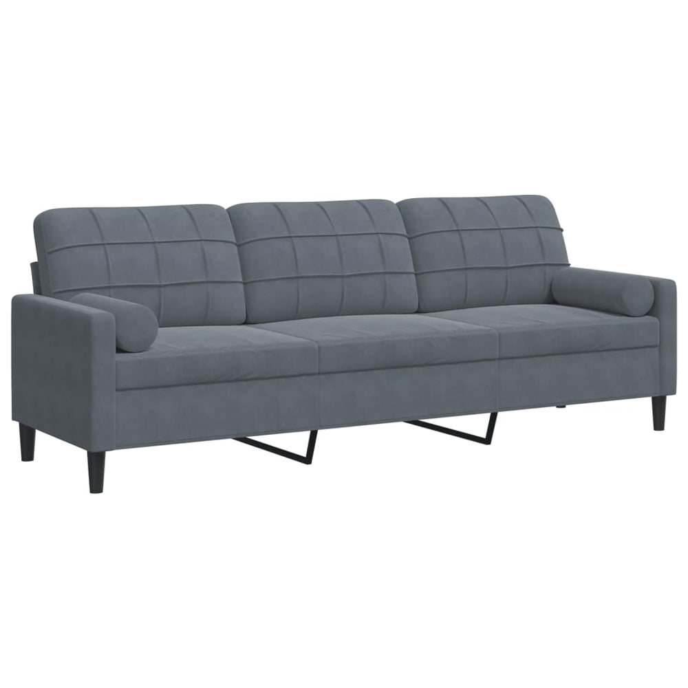 Trivietė sofa su pagalvėlėmis, tamsiai pilka, 210cm, aksomas