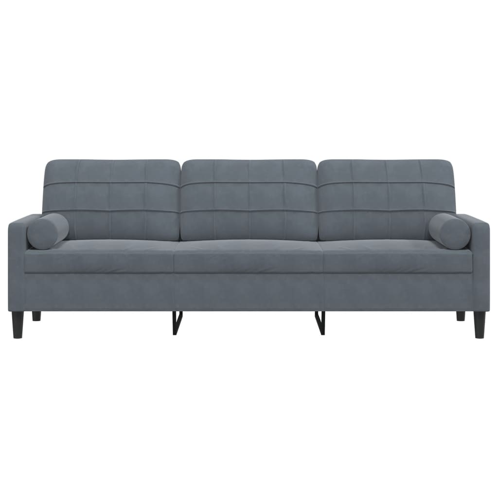 Trivietė sofa su pagalvėlėmis, tamsiai pilka, 210cm, aksomas