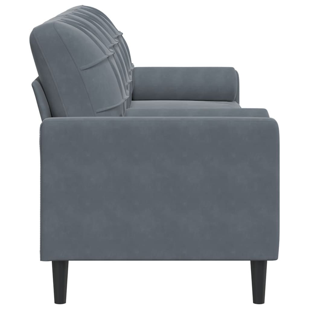 Trivietė sofa su pagalvėlėmis, tamsiai pilka, 210cm, aksomas