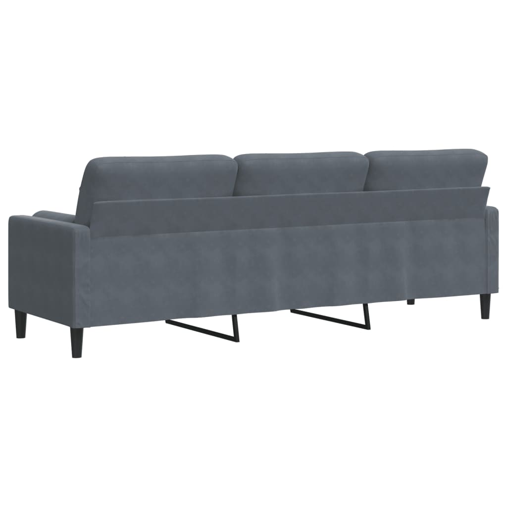 Trivietė sofa su pagalvėlėmis, tamsiai pilka, 210cm, aksomas