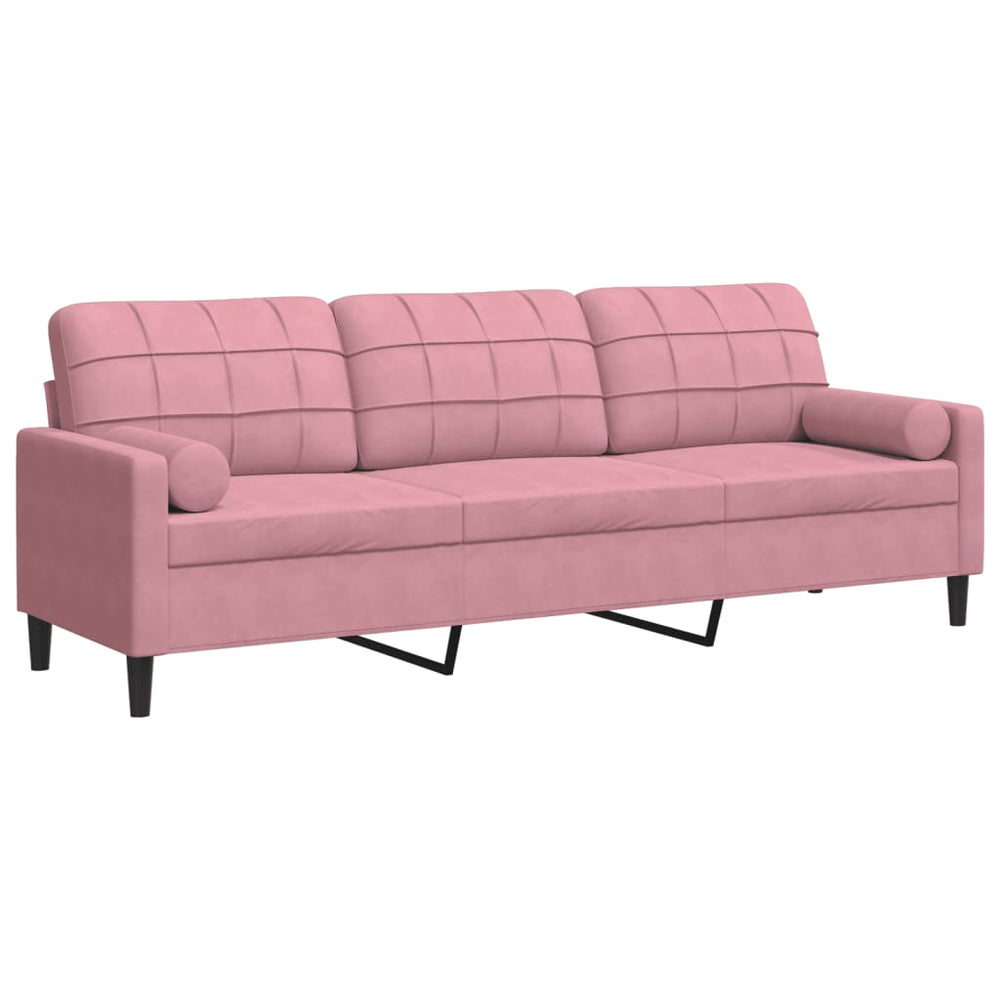 Trivietė sofa su pagalvėlėmis, rožinės spalvos, 210cm, aksomas