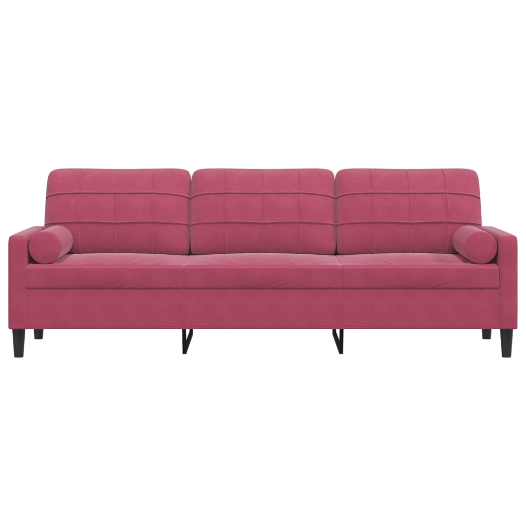 Trivietė sofa su pagalvėlėmis, raudonojo vyno, 210cm, aksomas