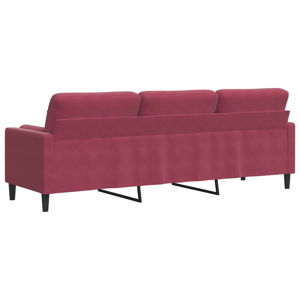 Trivietė sofa su pagalvėlėmis, raudonojo vyno, 210cm, aksomas