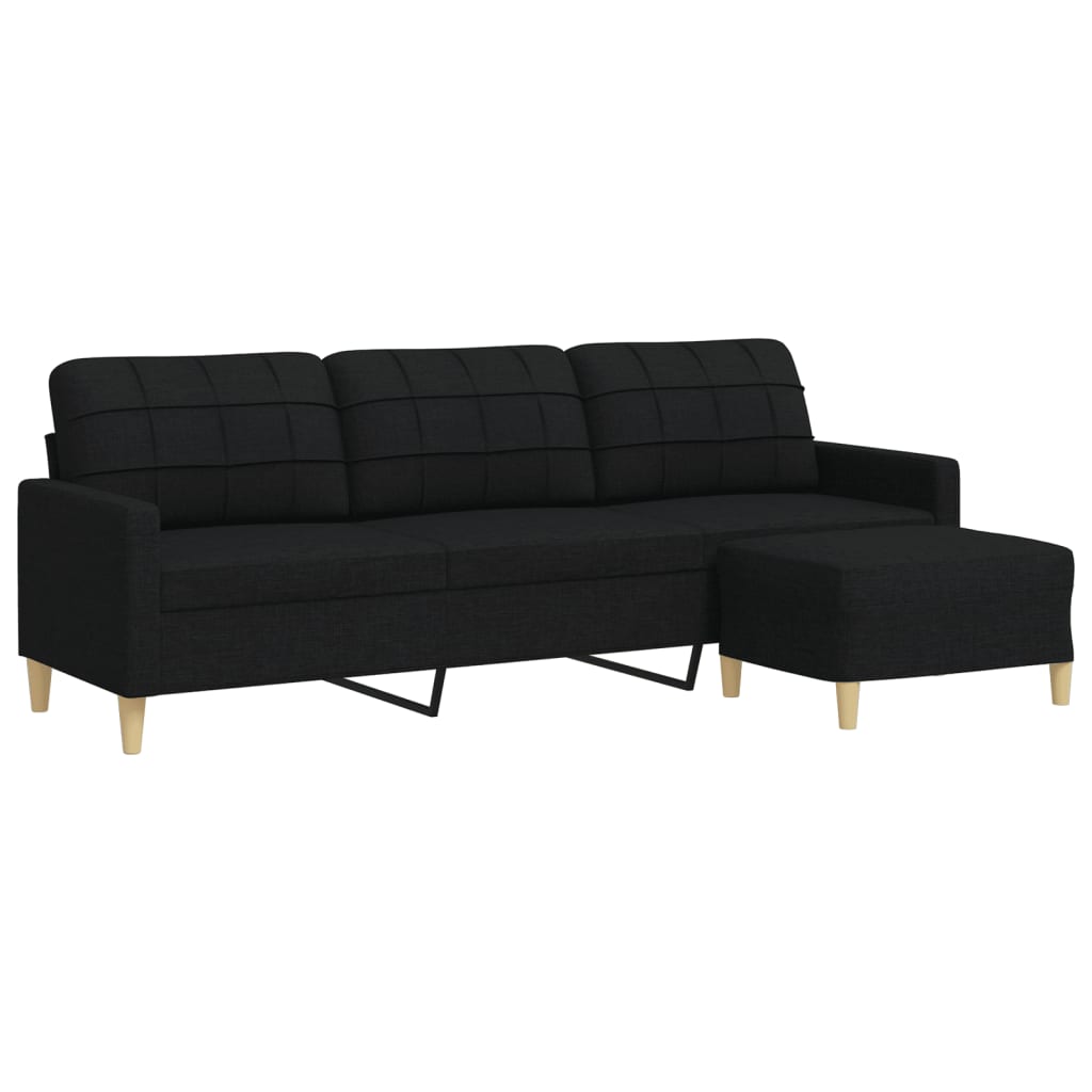 Trivietė sofa su pakoja, juodos spalvos, 210cm, audinys