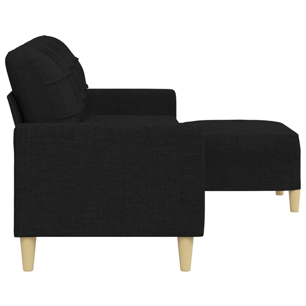 Trivietė sofa su pakoja, juodos spalvos, 210cm, audinys