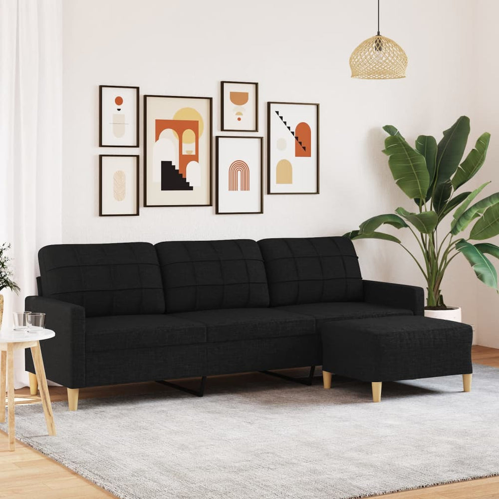 Trivietė sofa su pakoja, juodos spalvos, 210cm, audinys