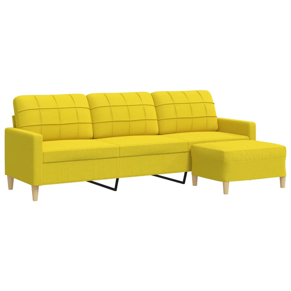 Trivietė sofa su pakoja, šviesiai geltona, 210cm, audinys