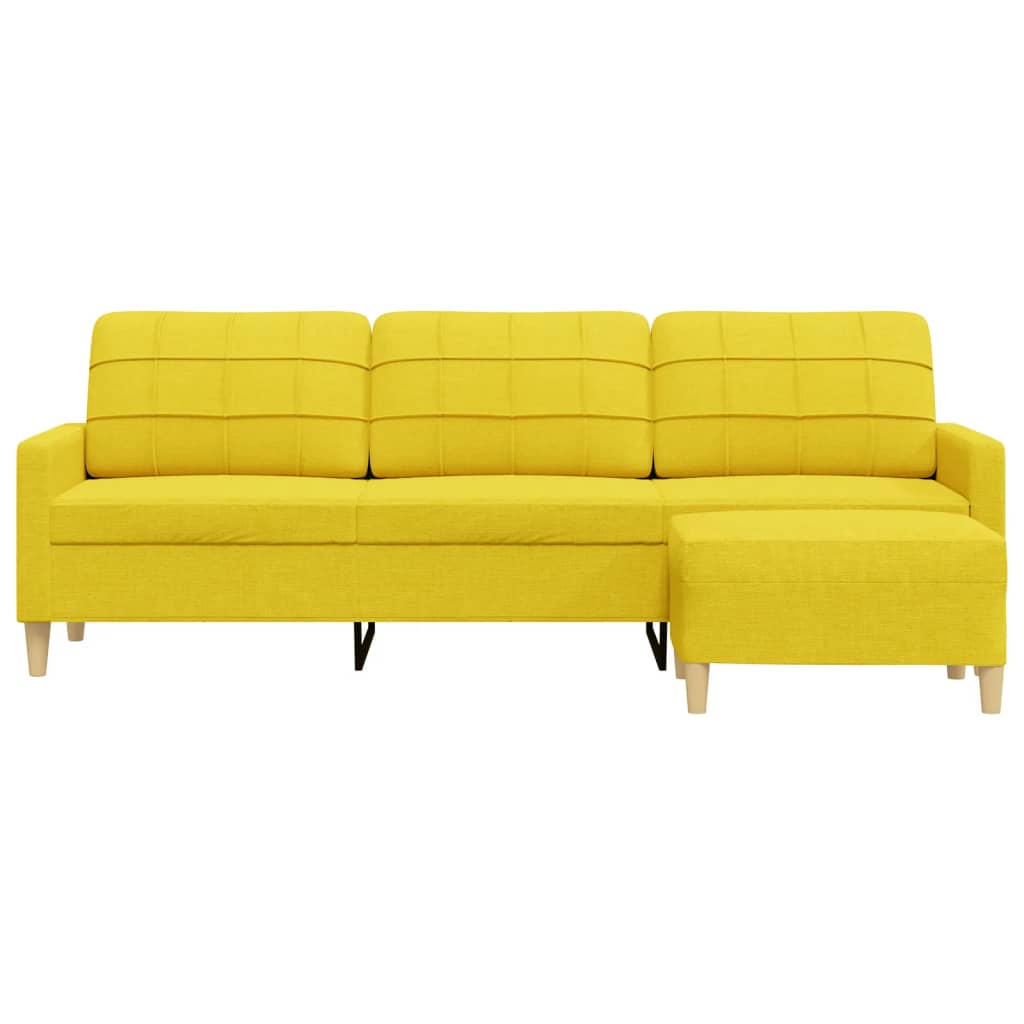 Trivietė sofa su pakoja, šviesiai geltona, 210cm, audinys