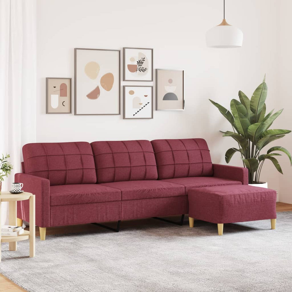 Trivietė sofa su pakoja, raudonojo vyno spalvos, 210cm, audinys