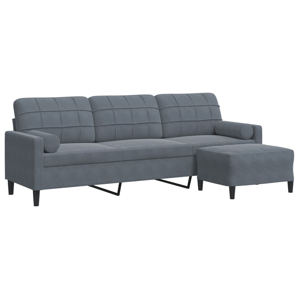 Trivietė sofa su pakoja, tamsiai pilkos spalvos, 210cm, aksomas