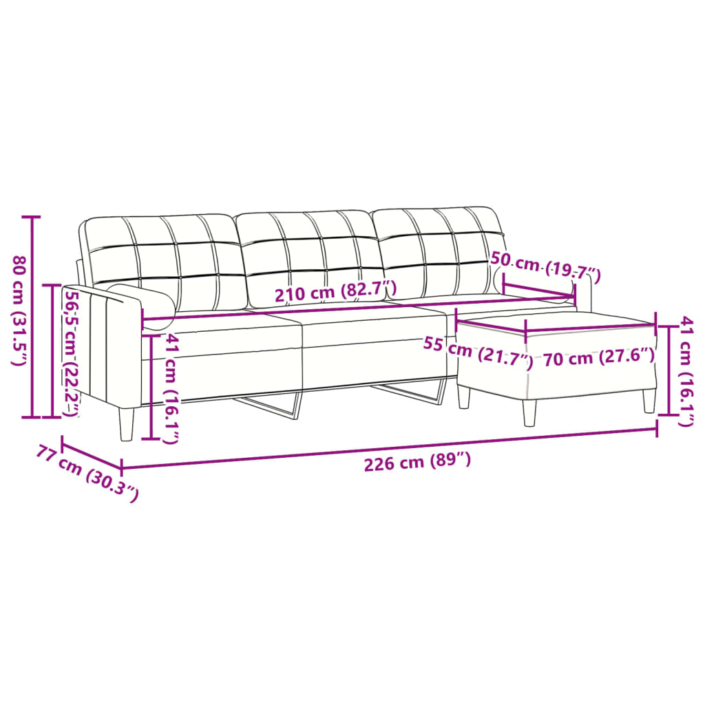 Trivietė sofa su pakoja, tamsiai pilkos spalvos, 210cm, aksomas