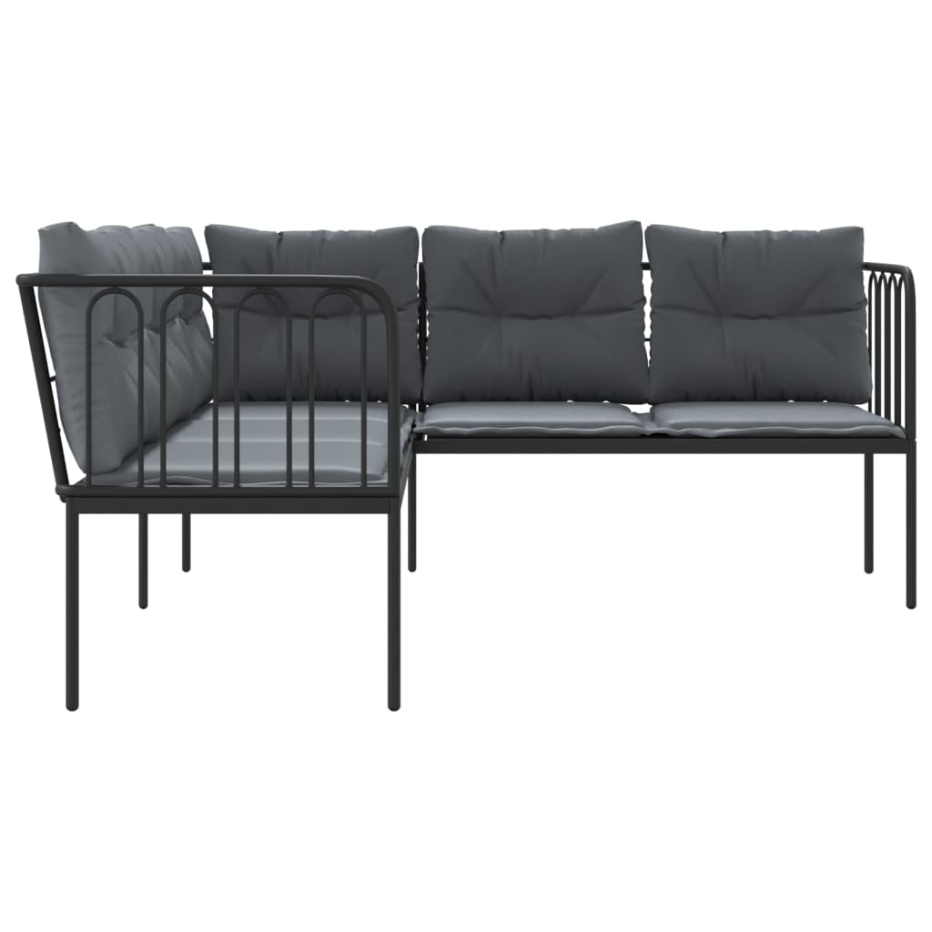 Sodo sofa su pagalvėlėmis, juoda, plienas/tekstilenas