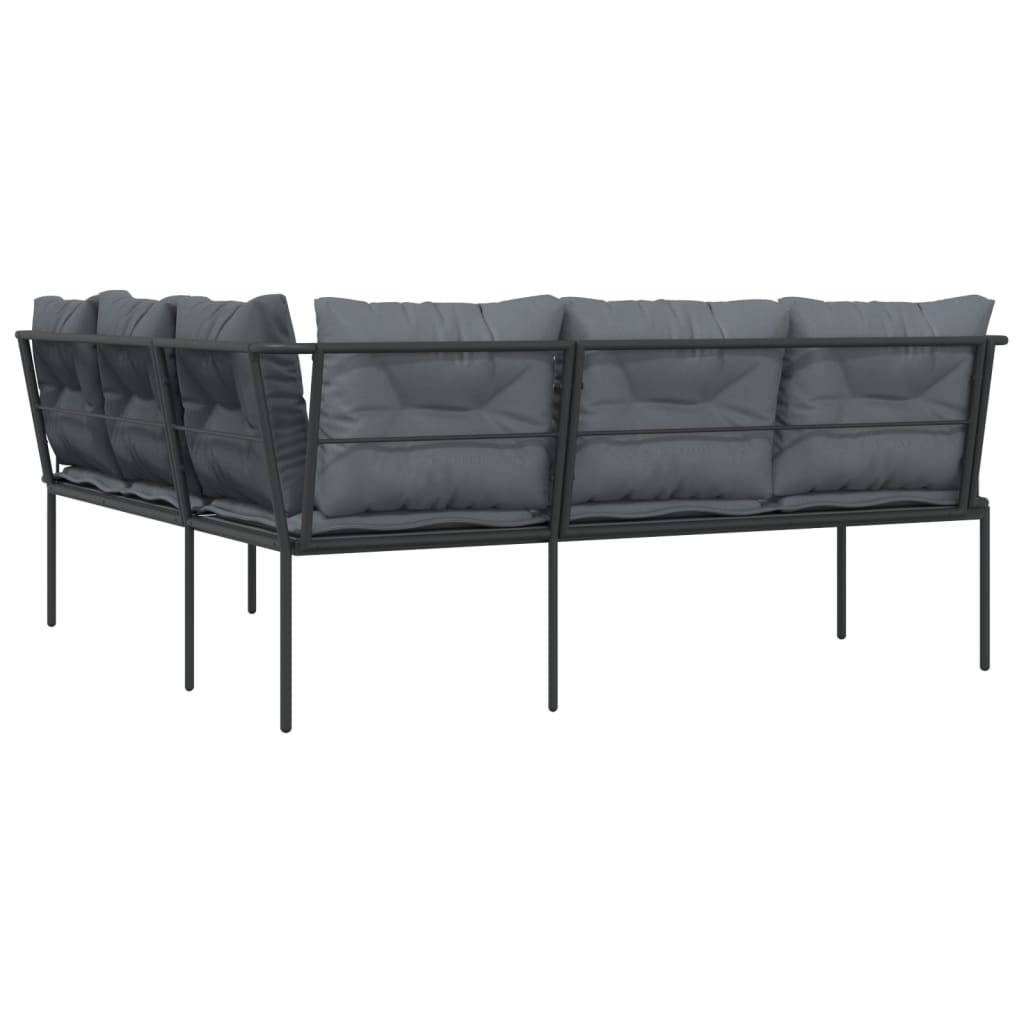 Sodo sofa su pagalvėlėmis, juoda, plienas/tekstilenas