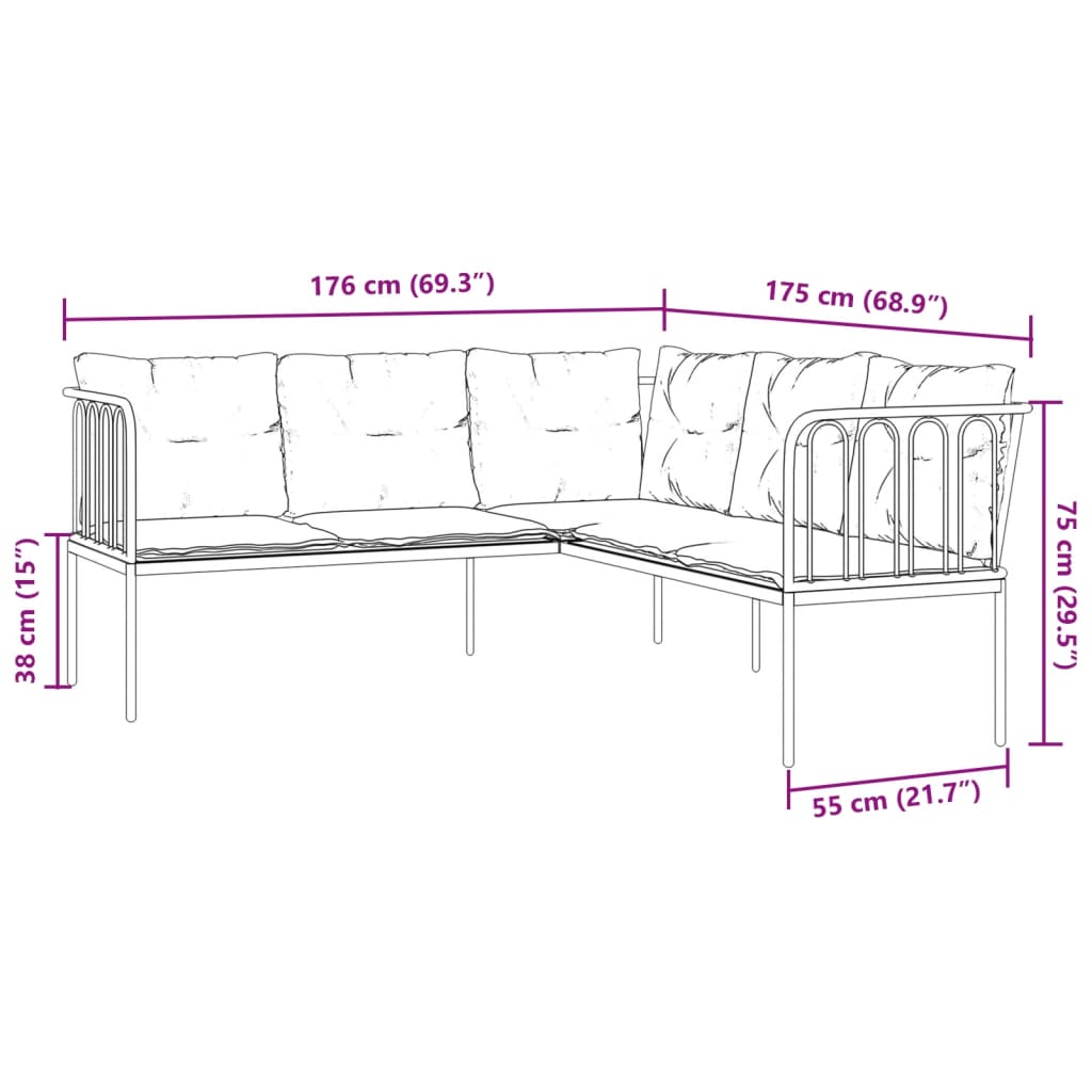 Sodo sofa su pagalvėlėmis, juoda, plienas/tekstilenas