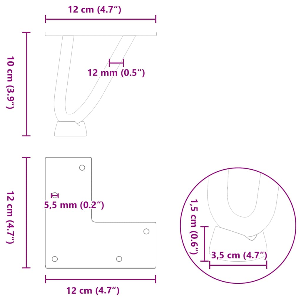 Plaukų segtukas stalo kojelės, 4 vnt., 10cm, plienas