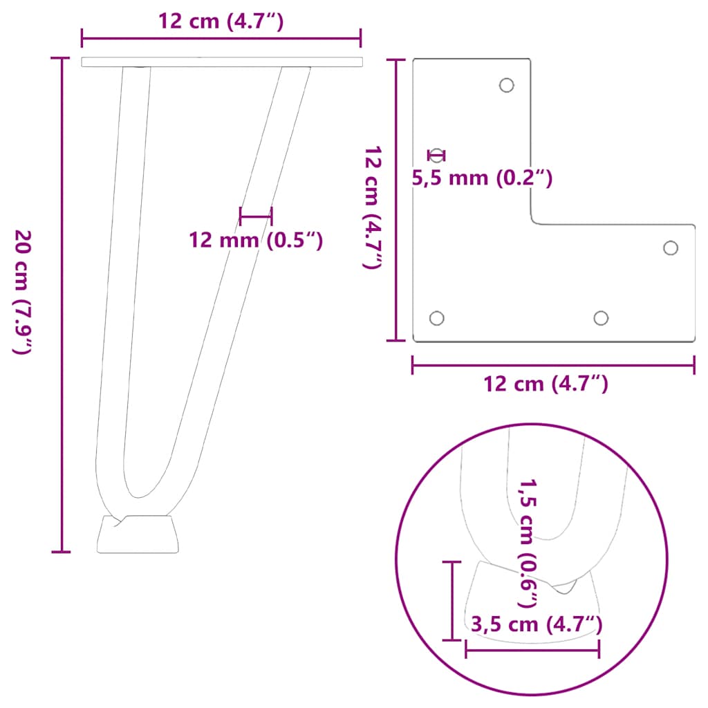 Plaukų segtukas stalo kojelės, 4 vnt., 20cm, plienas