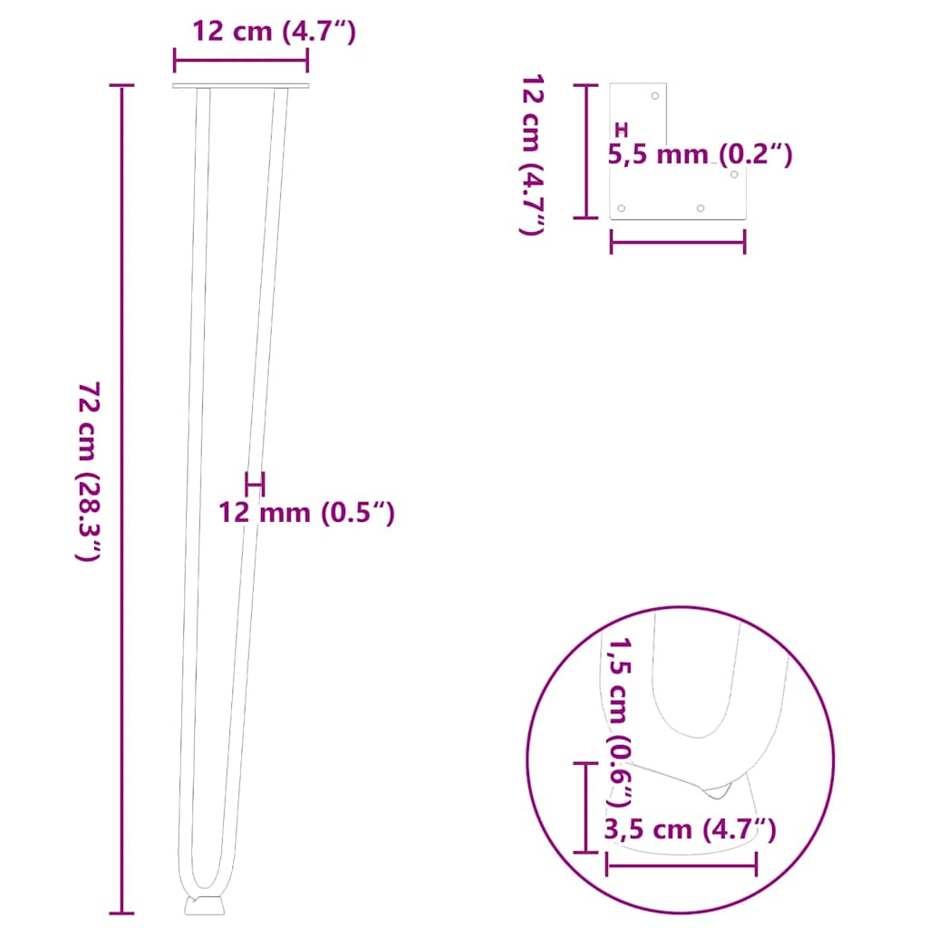 Plaukų segtukas stalo kojelės, 4 vnt., balta, 72cm, plienas