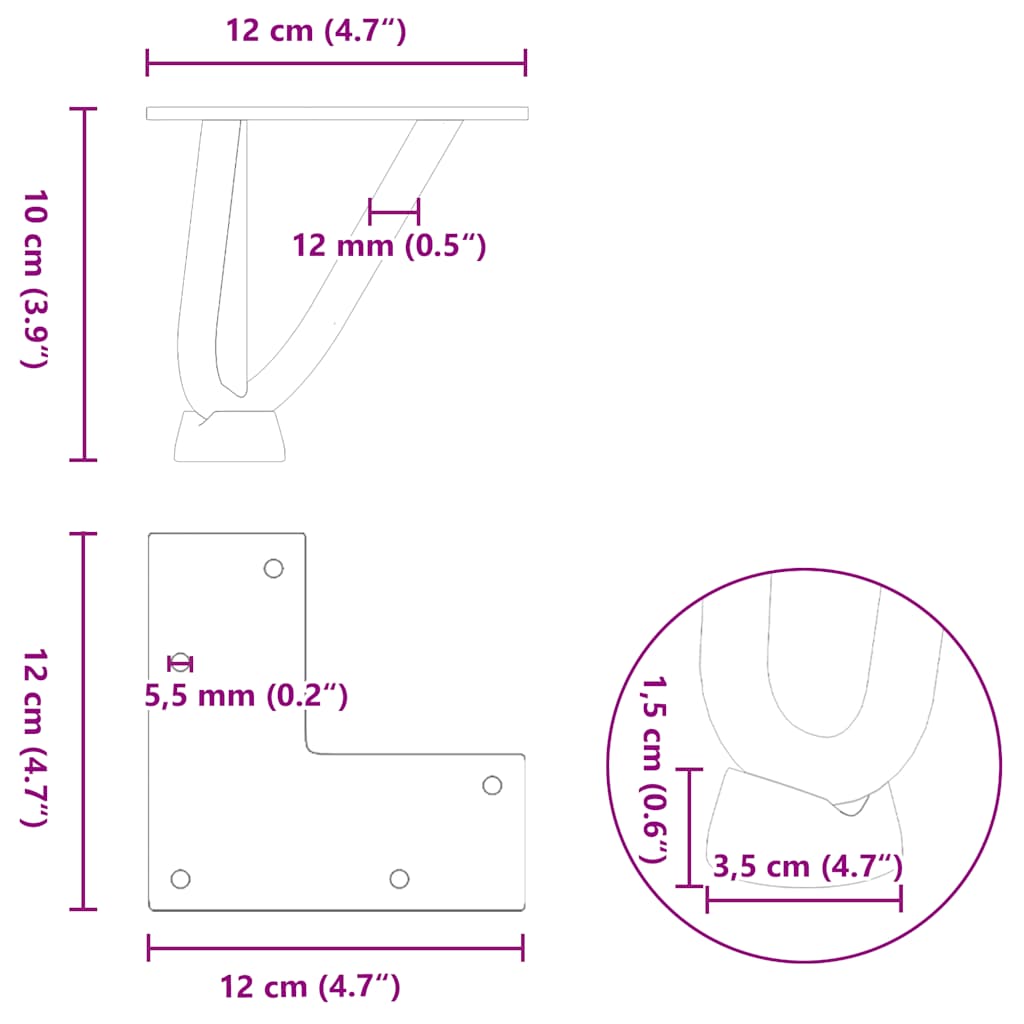 Plaukų segtukas stalo kojelės, 4 vnt., juoda, 10cm, plienas