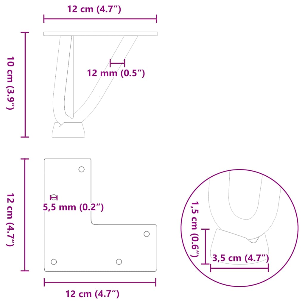 Plaukų segtukas stalo kojelės, 4 vnt., antracito, 10cm, plienas