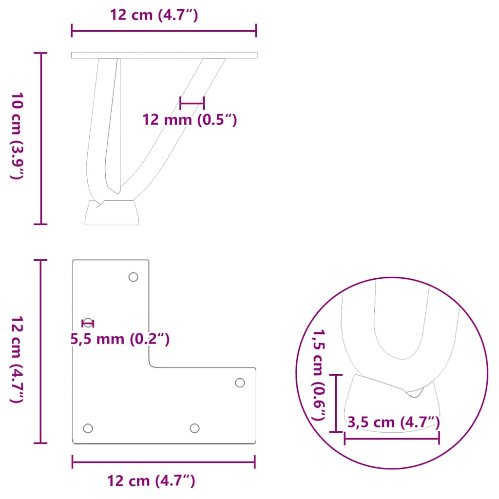 Plaukų segtukas stalo kojelės, 4 vnt., 10cm, plienas